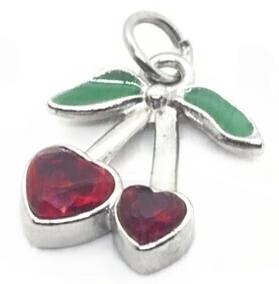 Dije de acero quirurgico corazones cerezas con strasses rojo con argollita 12mm